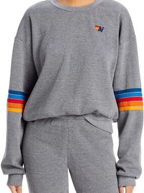 Aviator Nation Gray Sweatshirt with Rainbow Stripe Sleeve Detail